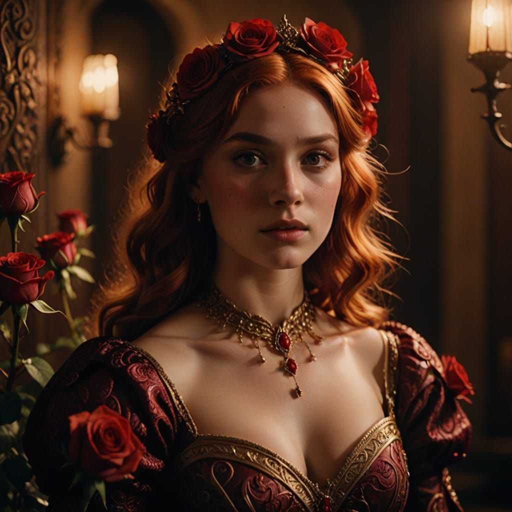 Hyperrealistic Portrait of a Prussian Princess in Red