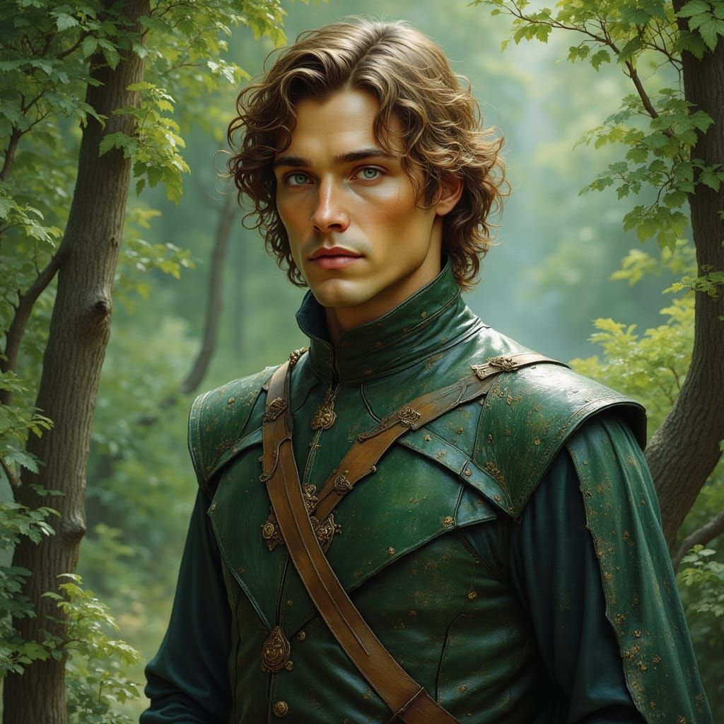 Medieval Man in Forest, Art Nouveau Style