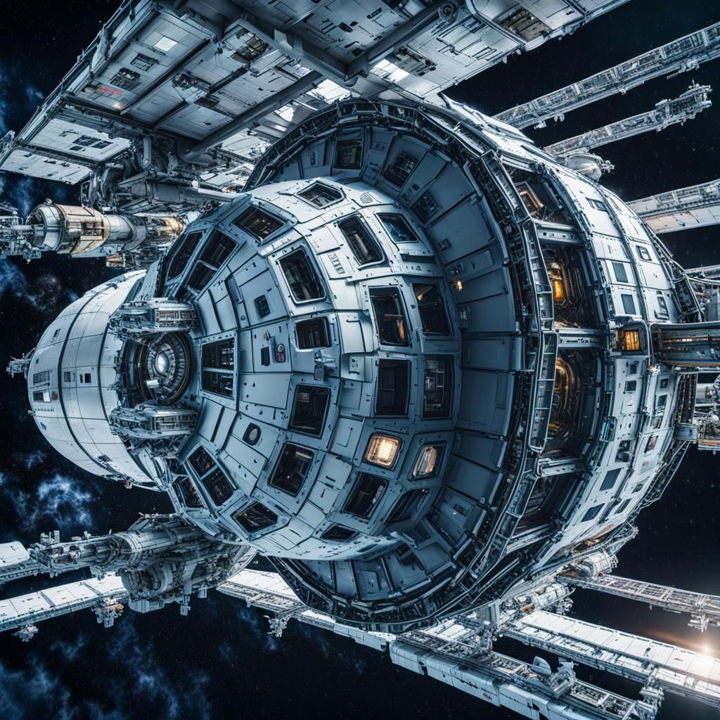 Cargo Spaceship Departs Space Station: Hyperrealistic Render...