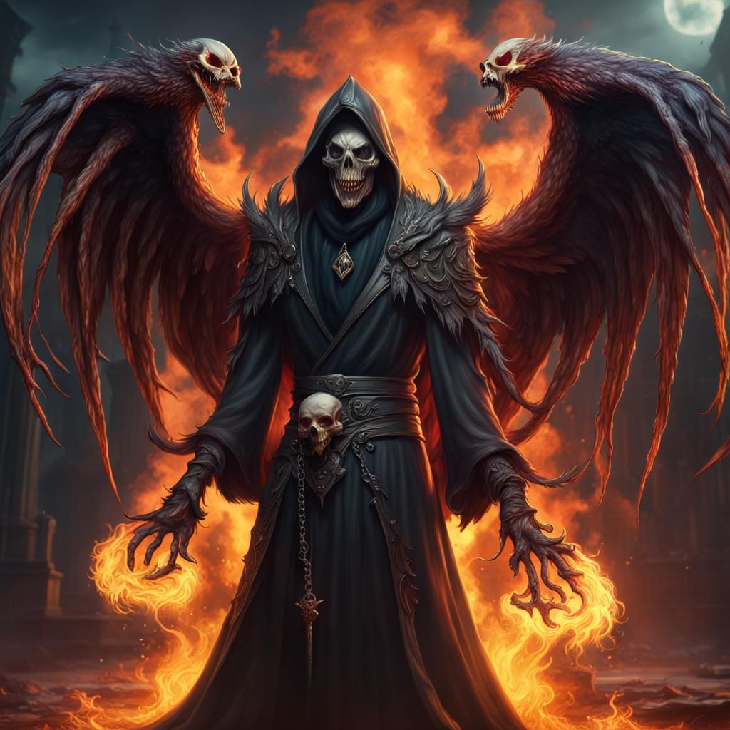 Demonic Eldritch Grim Reaper Phoenix: Fantasy Art