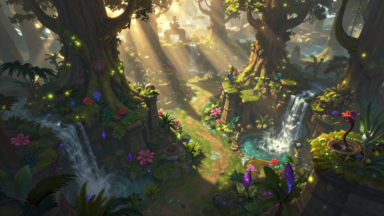 Dota 2 Nature Scene: Lush Landscape with Ancient Ruins