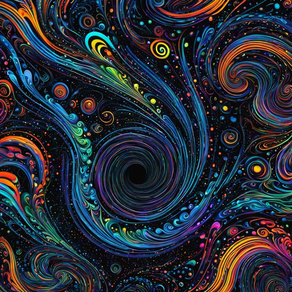 Neon Psychedelic Patterns Swirl Around a Black Hole Sun