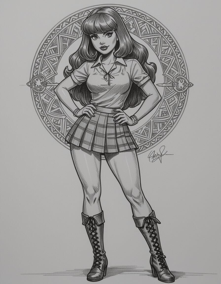 Velma Dinkley Pencil Sketch in Heroic Fantasy Style