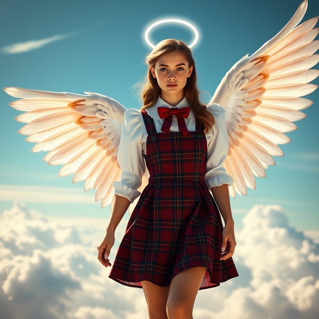 Angel Schoolgirl in Ethereal Glow