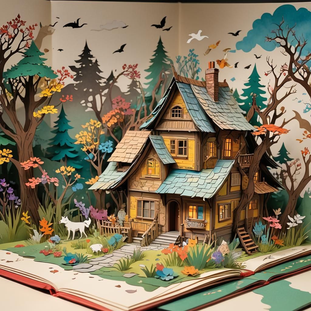 Cartoon Wolf Pop-Up Book Illustration