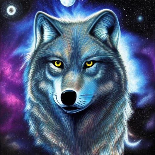 Hyperdetailed Cosmic Wolf Unleashes Celestial Power