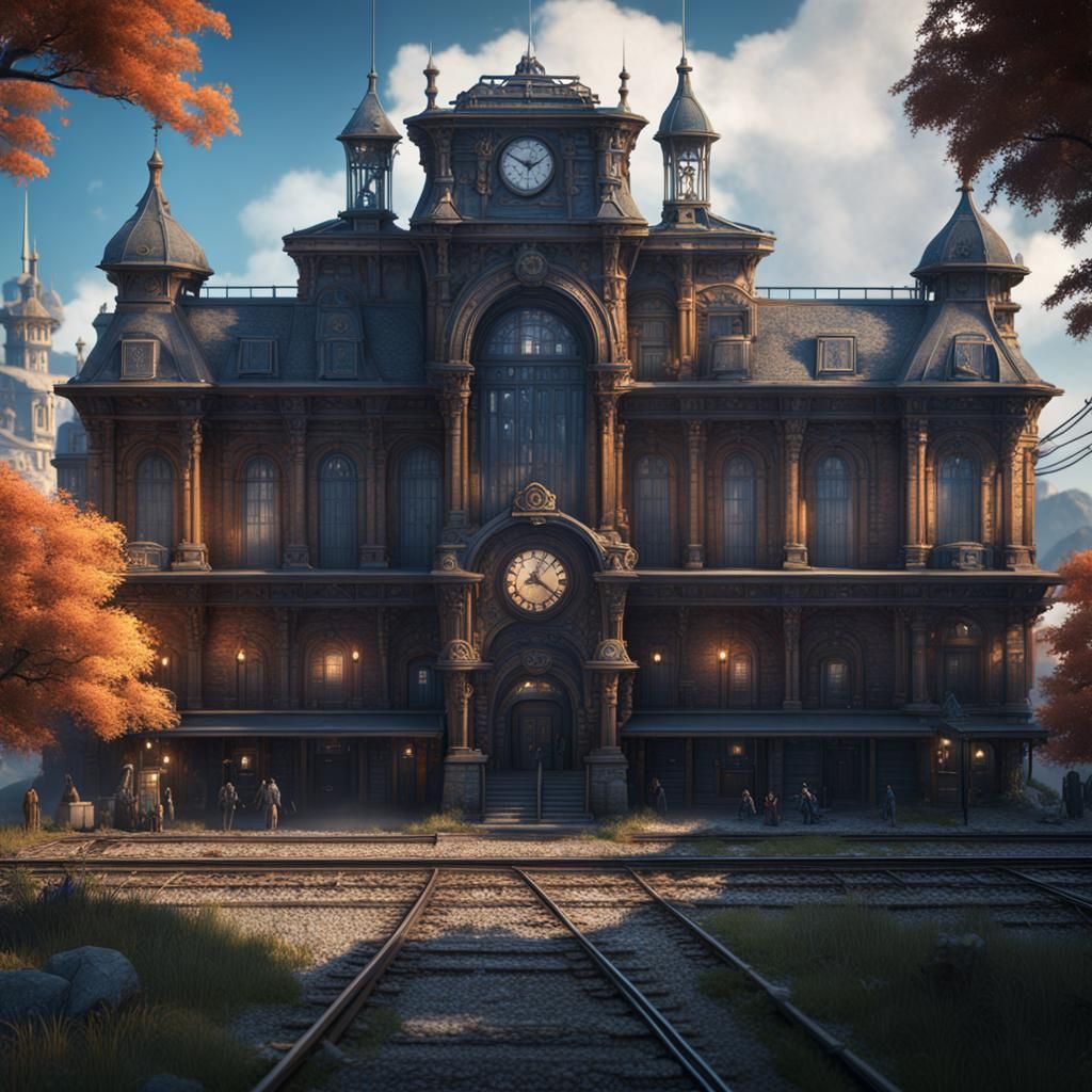 Fantastical Train Station in Detailed Matte Painting