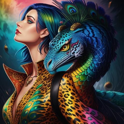 Rainbow Dragon Woman: Comic Book Art Portrait