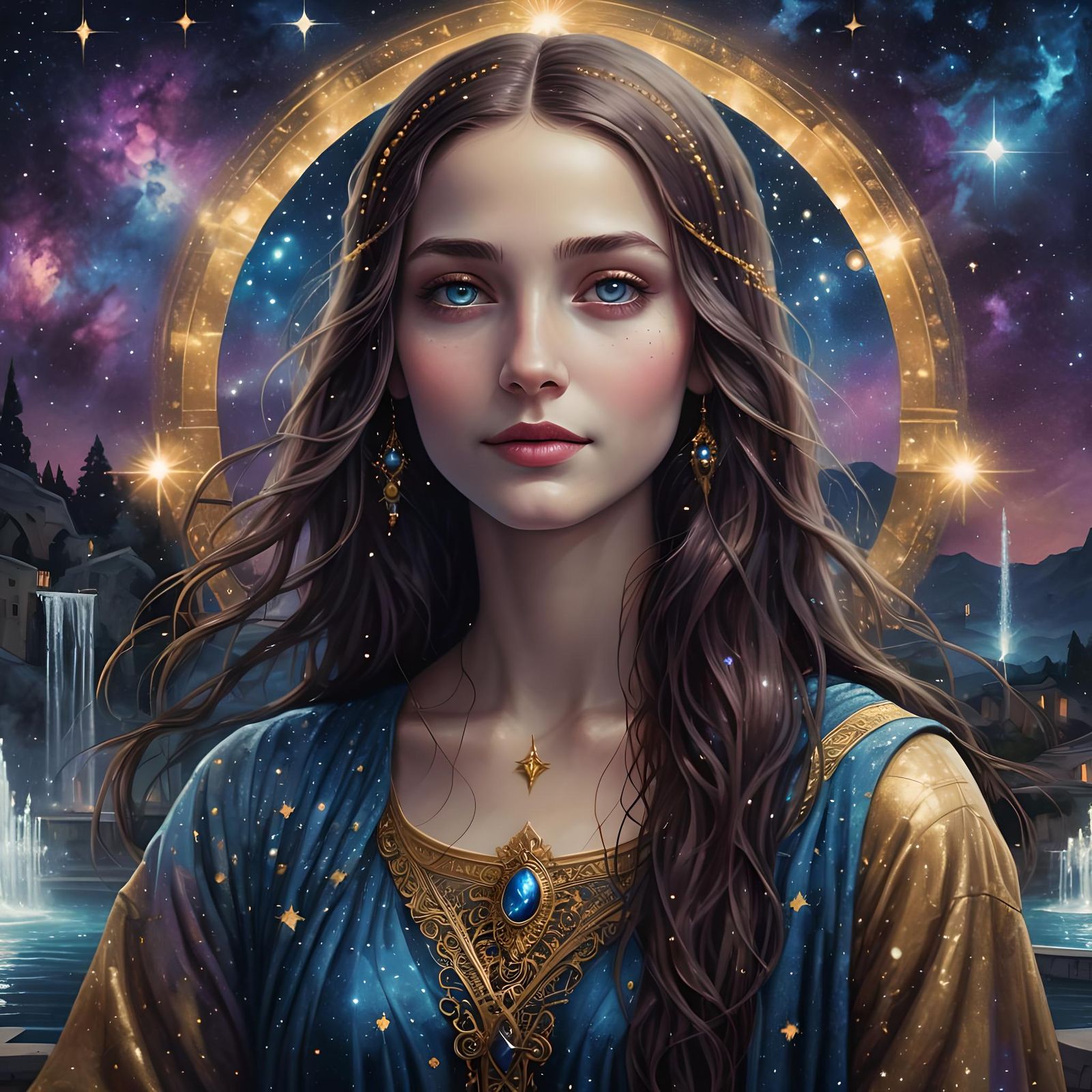 Mysterious Girl in Cosmic Setting: Detailed Matte Painting