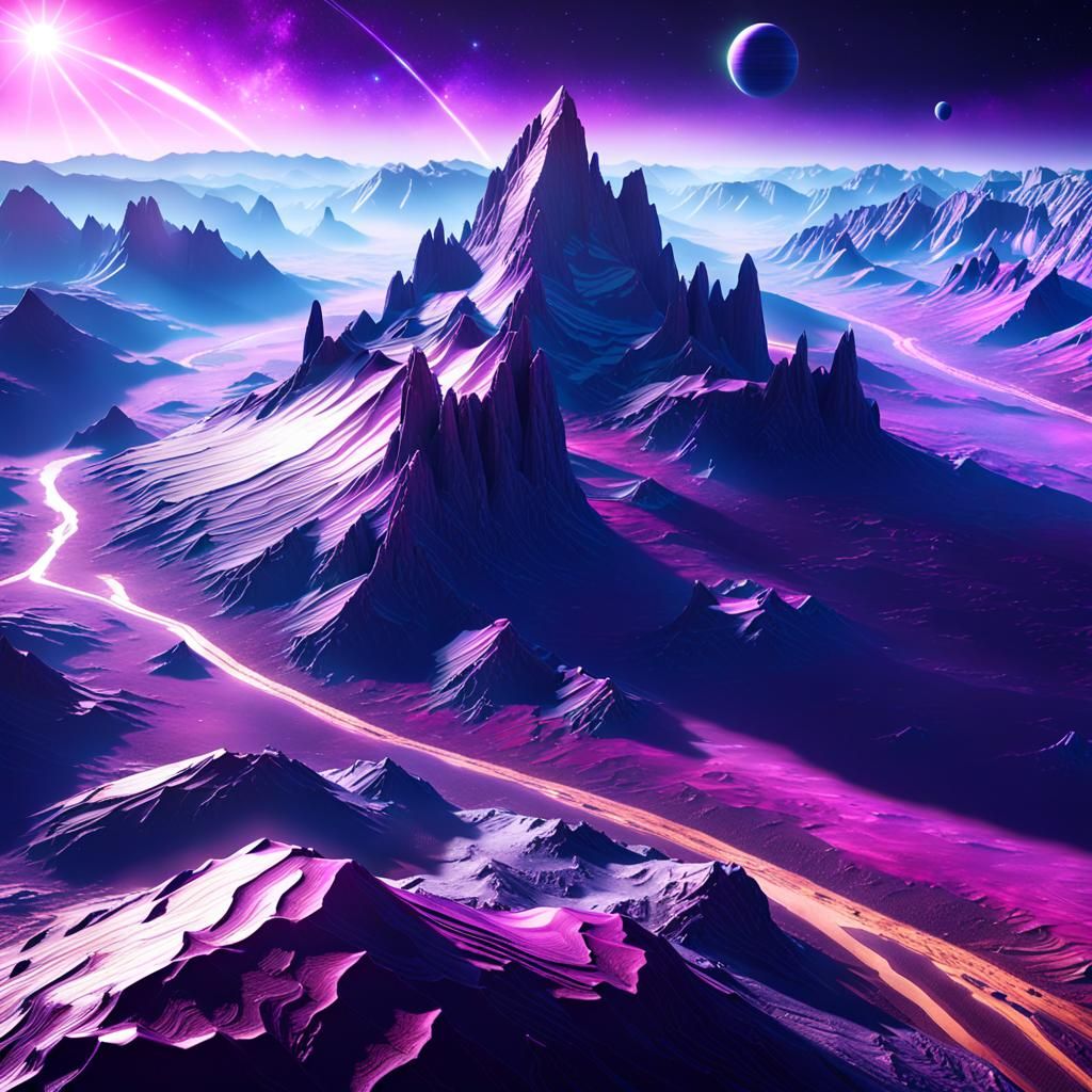 Purple Mineral Planet: Sci-Fi Satellite View