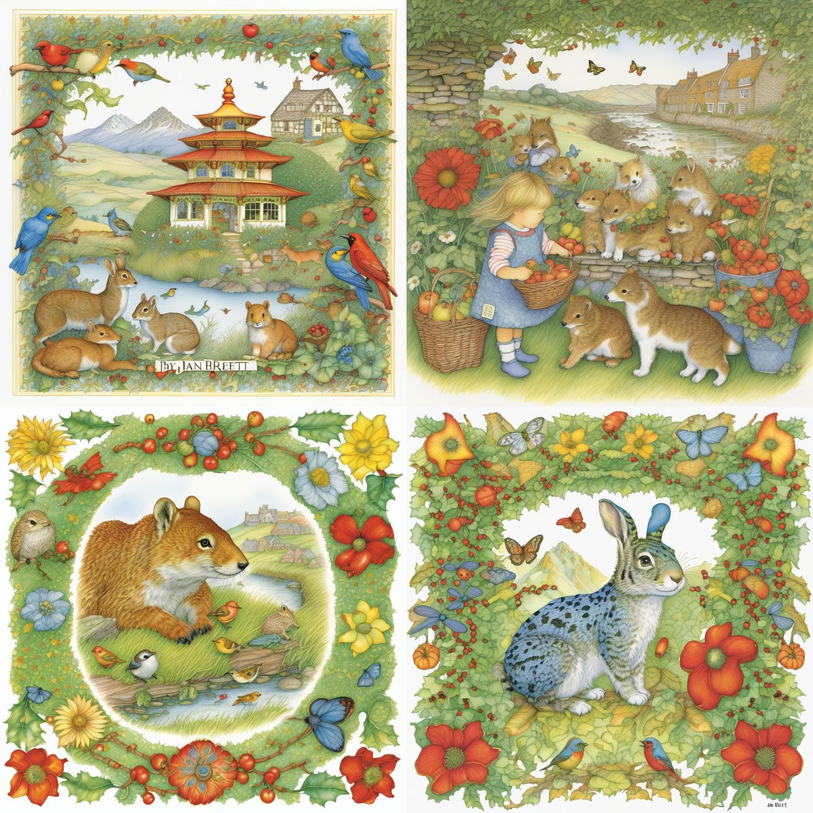 Detailed Woodland Illustration in Jan Brett Style