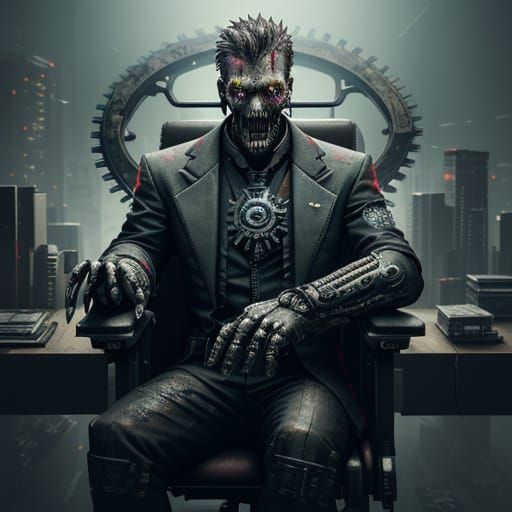 Cyberpunk Business Zombie in Shattered Suit