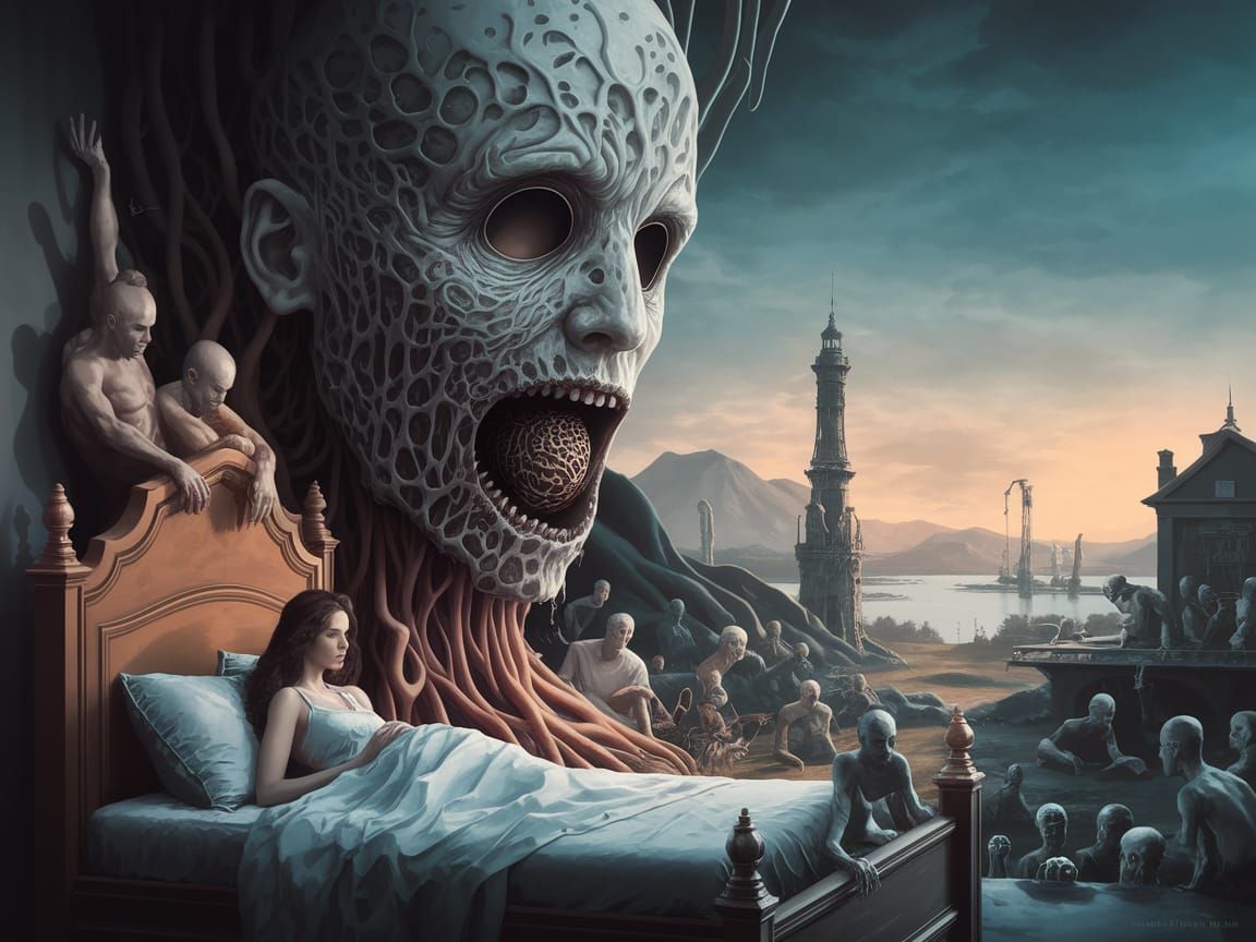 Surreal Dreamworld Haunted by Melting Face and Ethereal Figu...