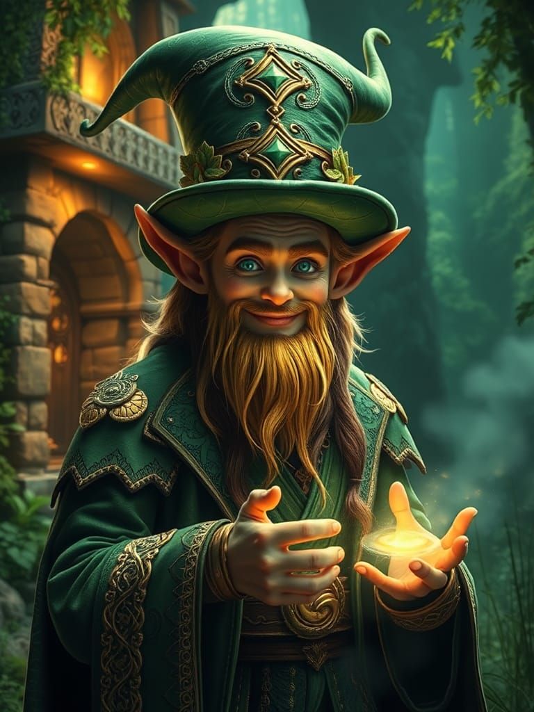 Leprechaun in Emerald Forest with Celtic Attire