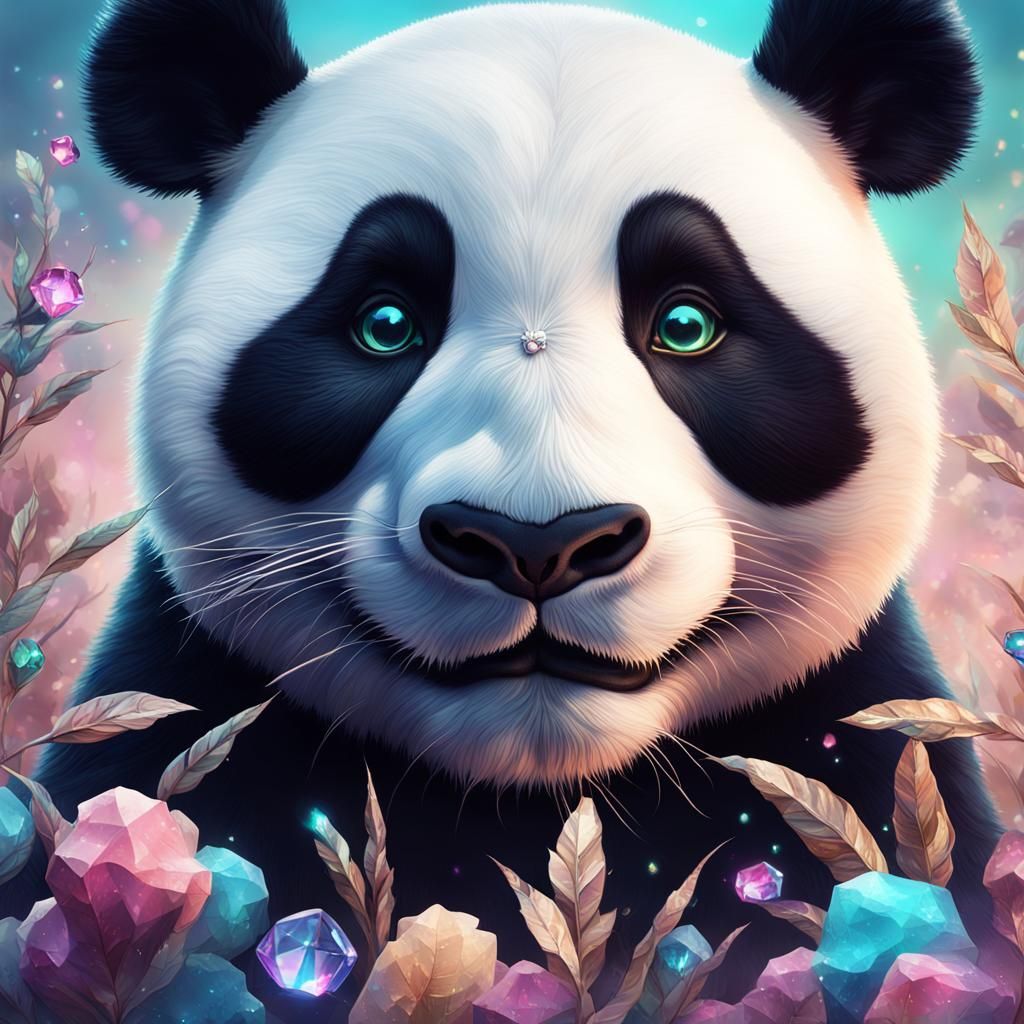 Panda with Swarovski Makeup in Pastel Colors