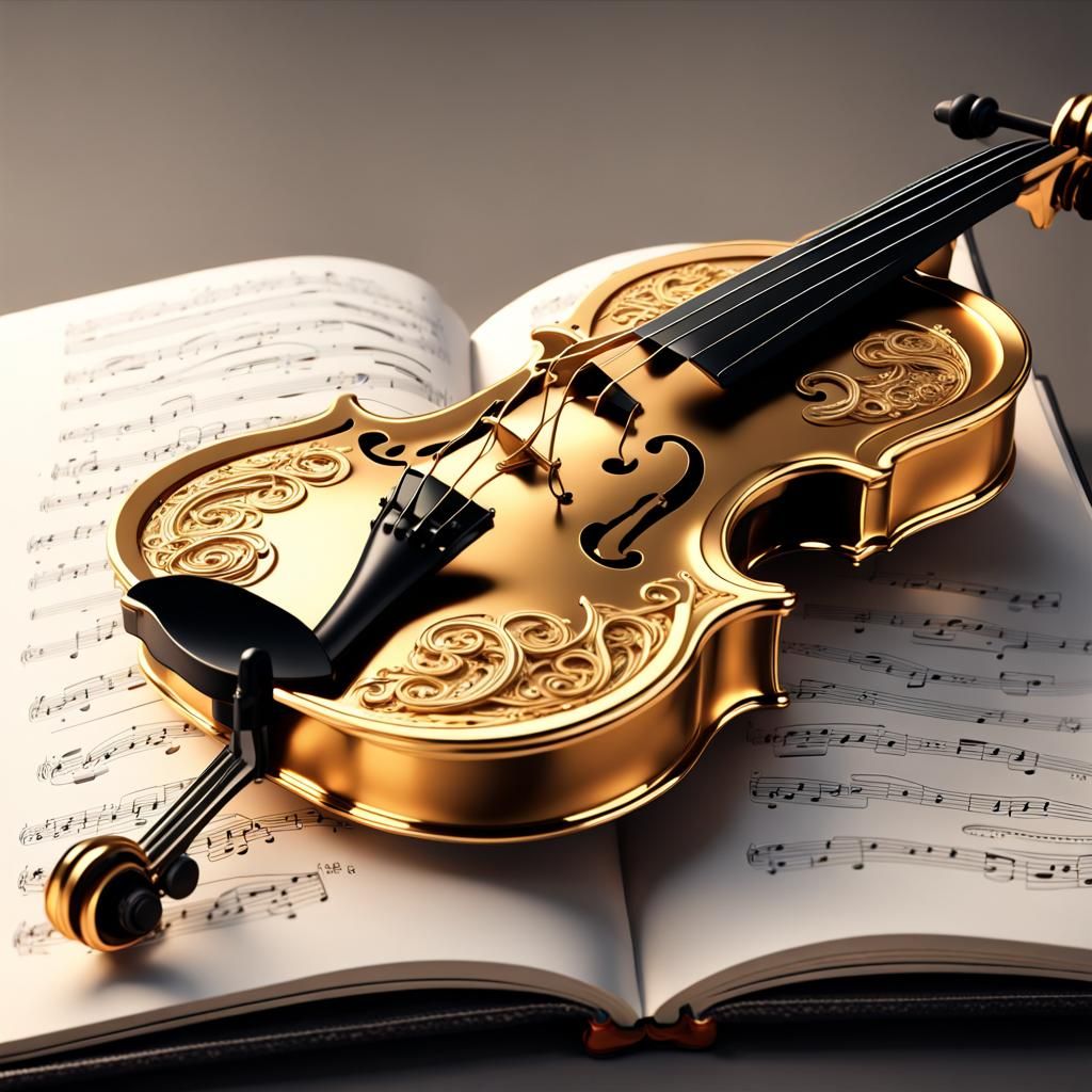 Golden Violin with Intricate Details in Sci-Fi Style