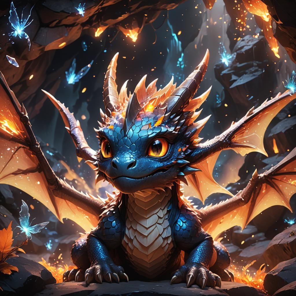 Cute Cave Dragon Baby in Anime Style