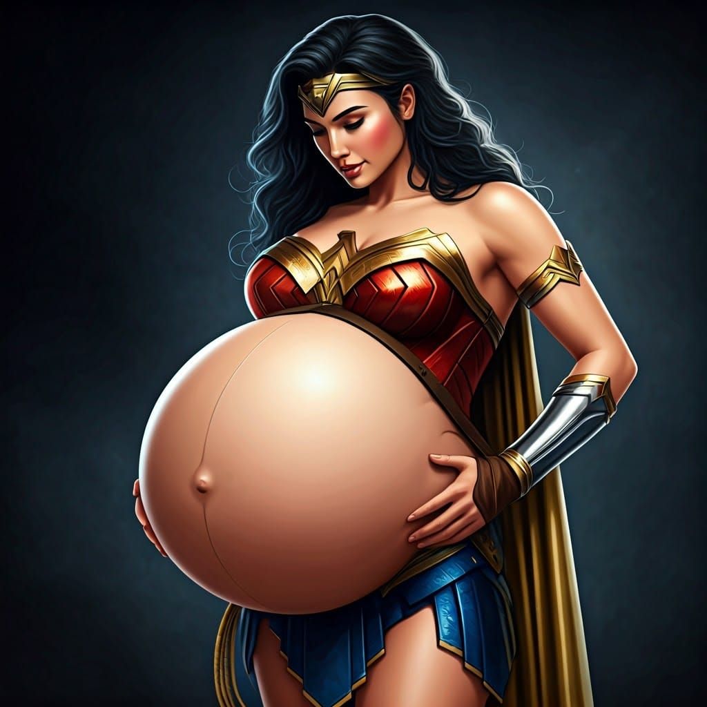 Empowered Goddess Pregnant Wonder Woman Glows with Pride