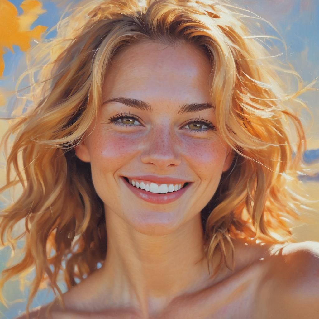 Sunlit Woman in Impressionist Painting with Warm Light