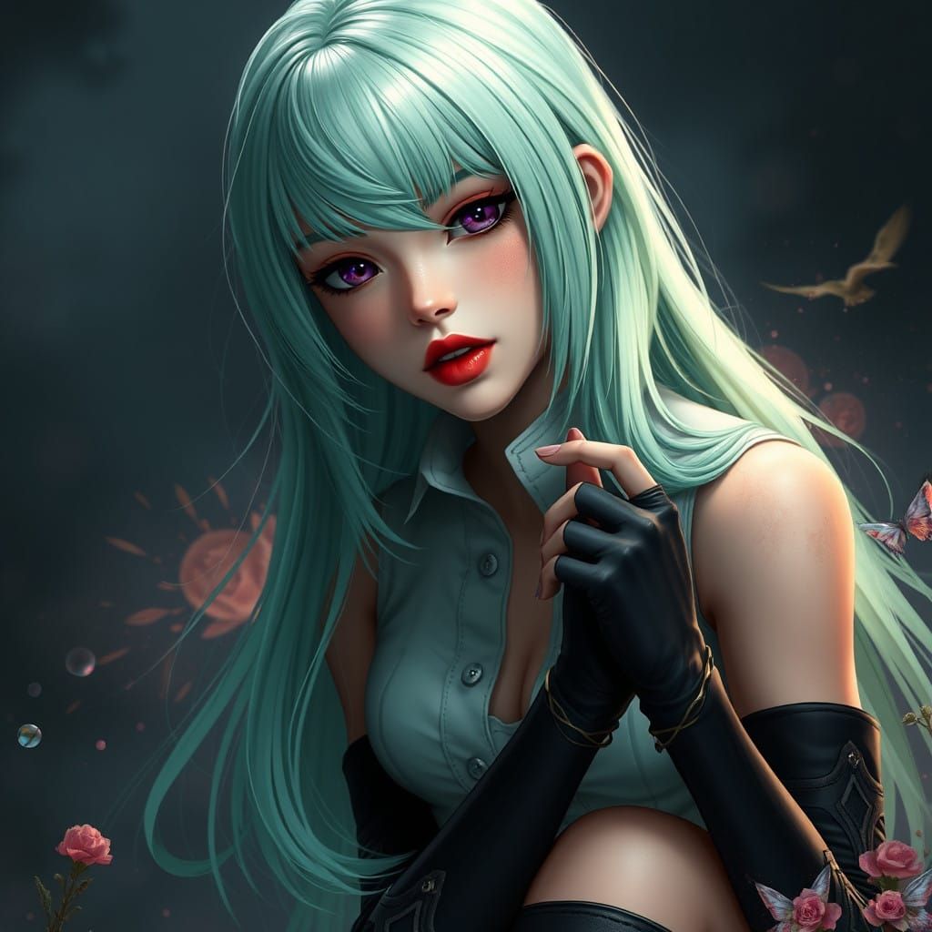 Mint Pastel Fantasy Maiden in Elaborate Dress