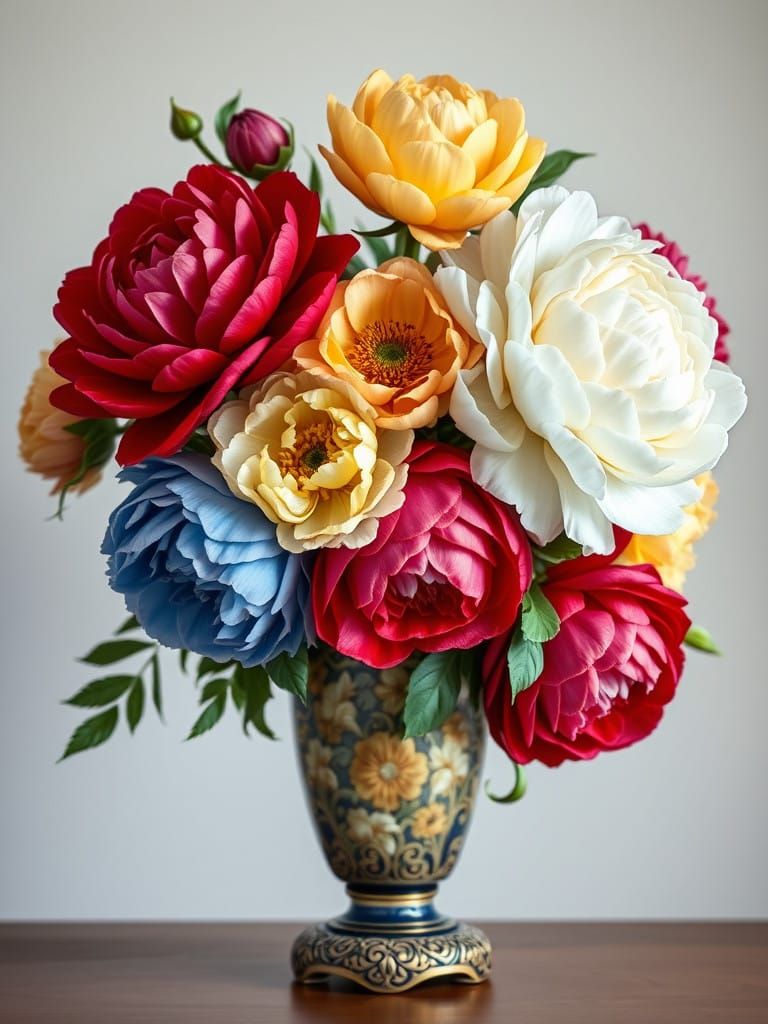 Lavish Peonies in Ornate Baroque Vase