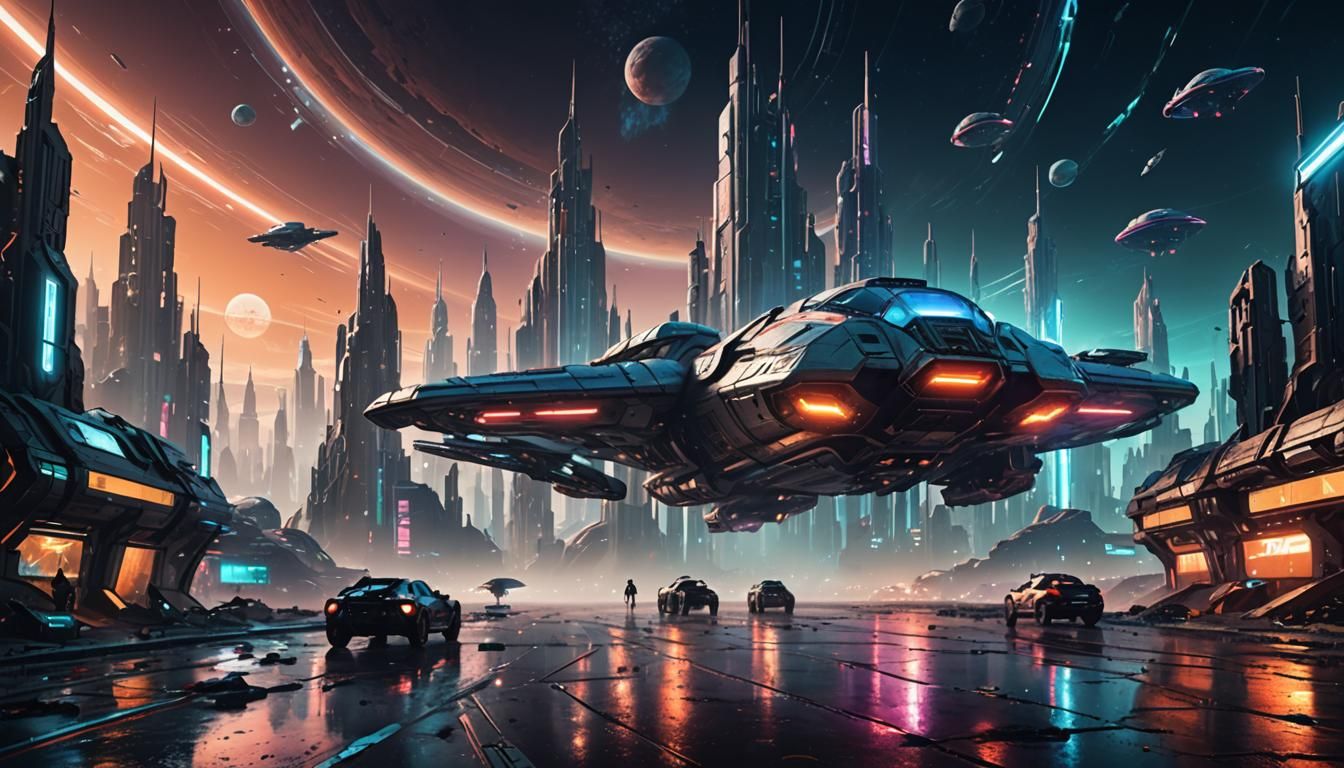 Futuristic Cityscape on Distant Planet in Cyberpunk Style