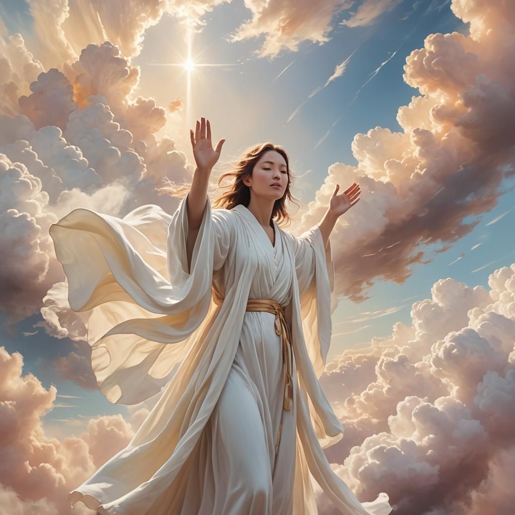 Divine Being in Ethereal Pastel Landscape