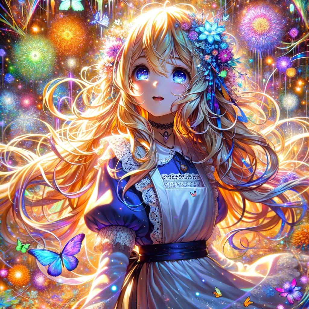 Anime-Style Portrait of an Energetic Girl in a Whimsical Gar...