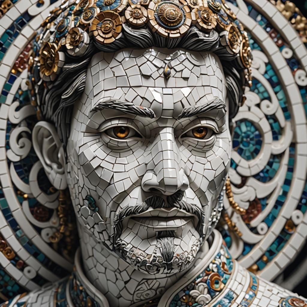 Ceramic Chinese Sculpture with Mosaic Cracks