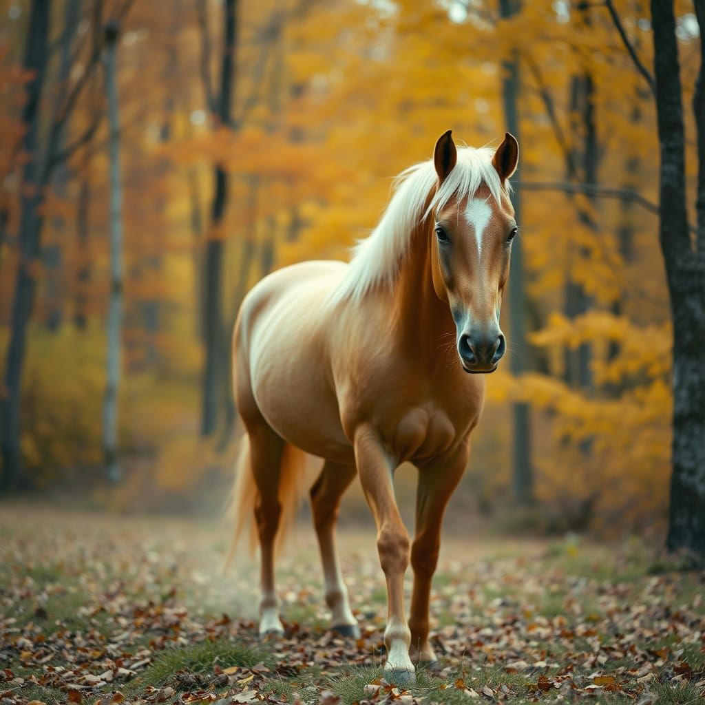Epic Autumn Palomino Horse in Cinematic Film Still