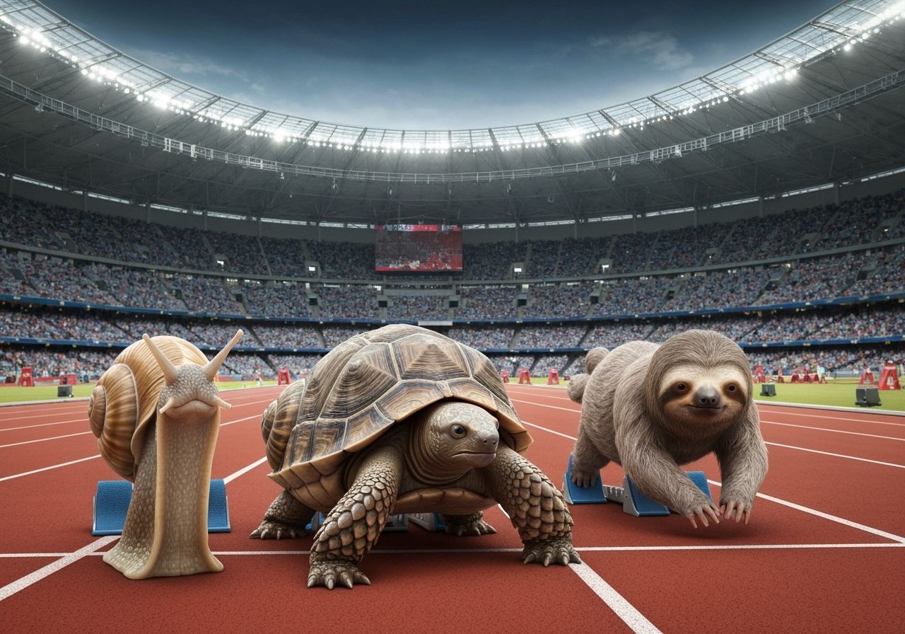 Slow Motion Race: Snail, Tortoise, Sloth at Olympic Stadium