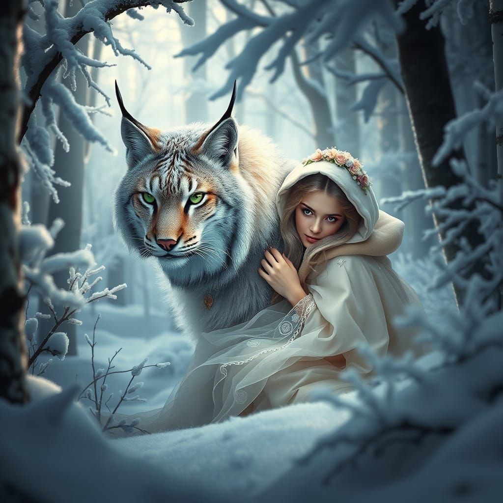 Regal Magnolia Princess in Snowy Forest Landscape