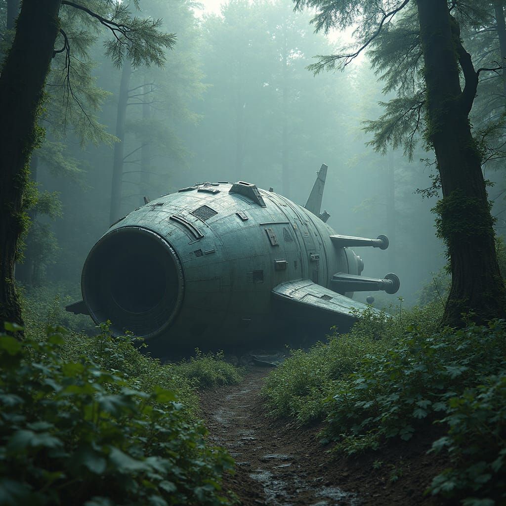 Crashed Alien Spaceship in Extraterrestrial Forest