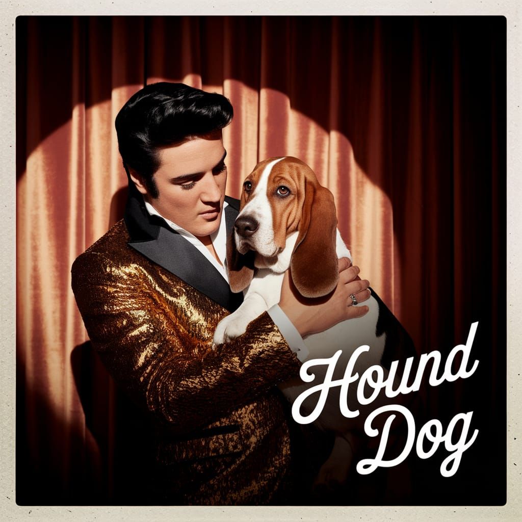Elvis Presley Cradles Basset Hound on Vintage Magazine Cover
