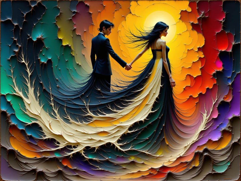 Couple Amidst Elemental Chaos, Dreamlike Style