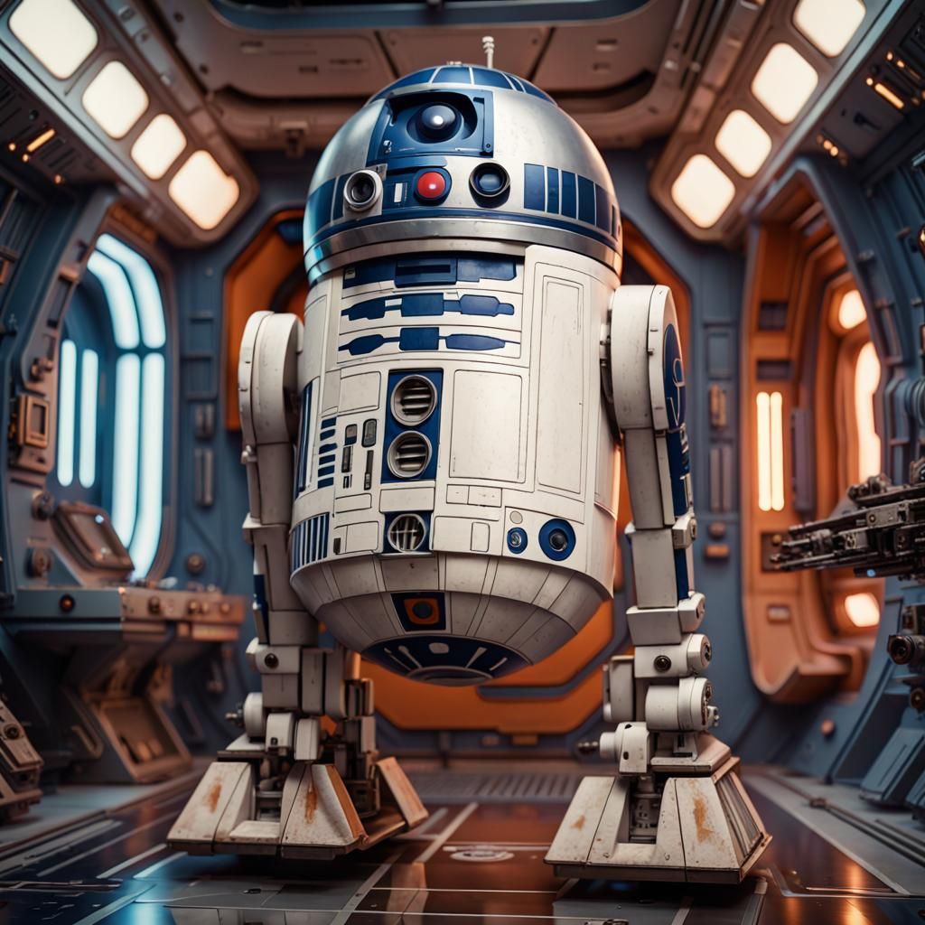 R2-D2 Droid in Wes Anderson Style Spaceship