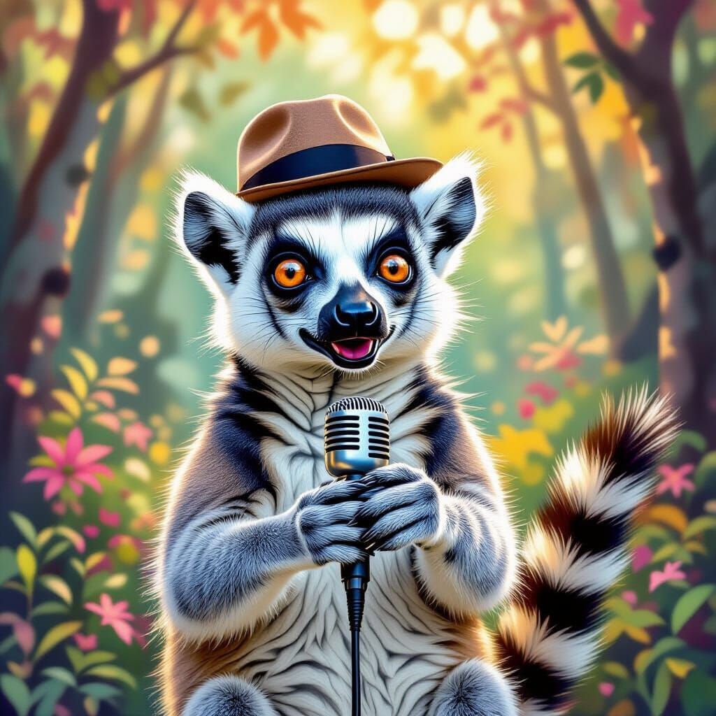 Ring-Tailed Lemur Comedian in Colorful Forest