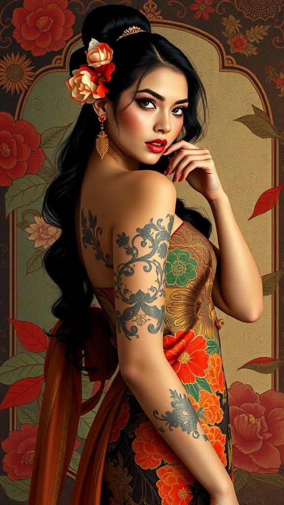 East Meets West: Elegant Beauty in Art Nouveau Style