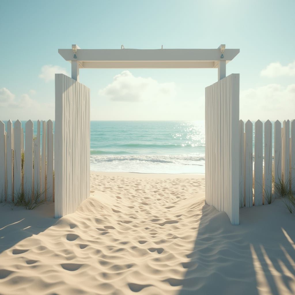 Serene Beach Entrance in Photorealistic 8k