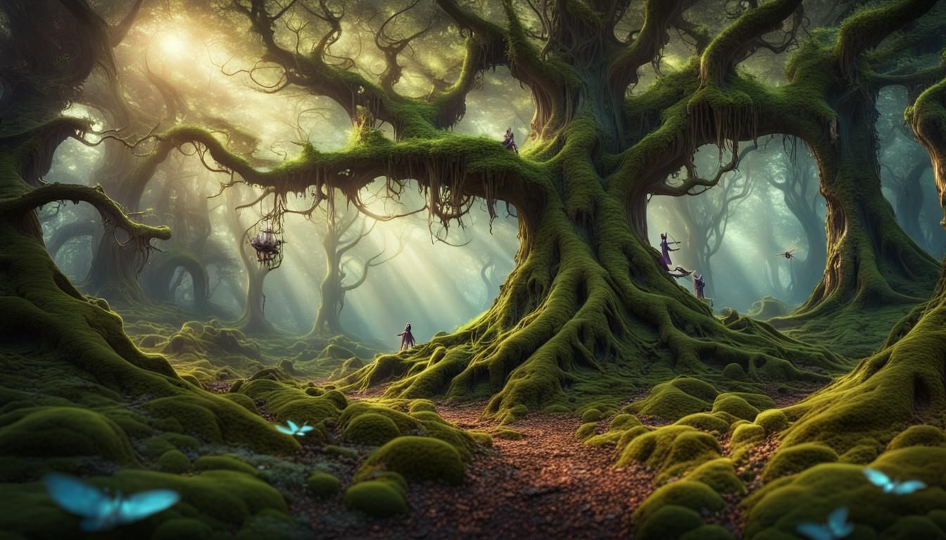Enchanted Forest with Flying Fairies in Cinematic Style