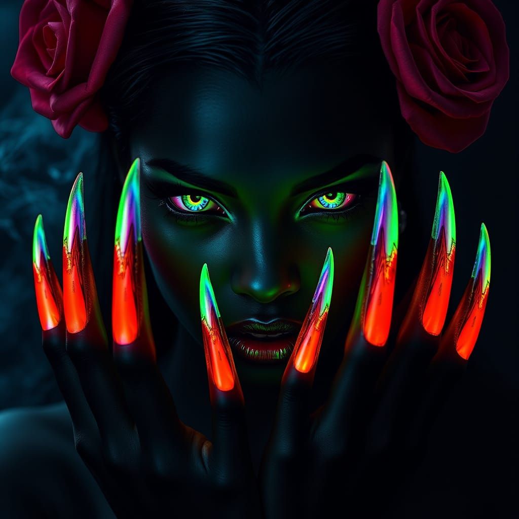 Exotic Vampire Fae with Glowing Rainbow Eyes and Claws