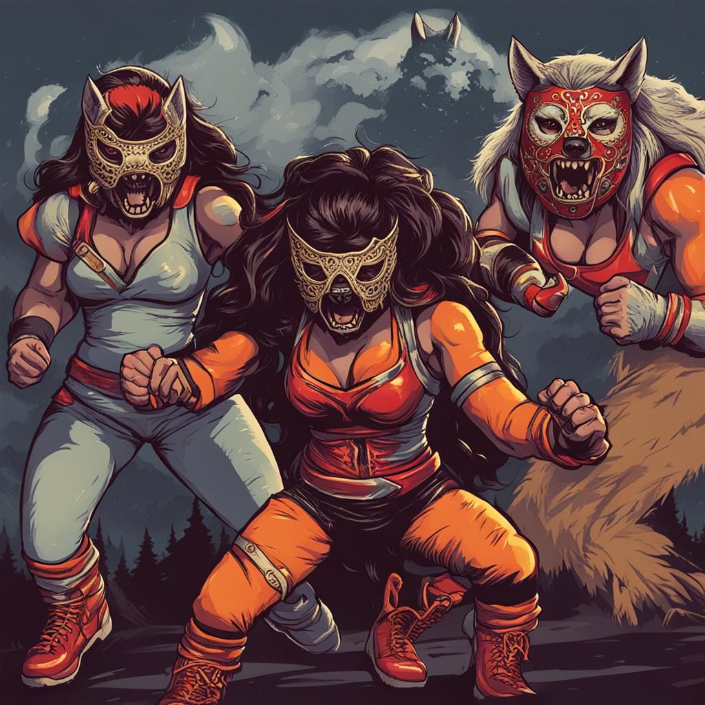 Female Werewolf Luchador Wrestling Match
