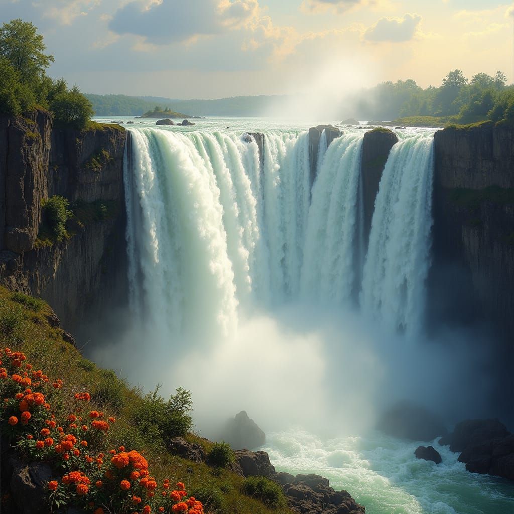 Niagara Falls Cascading in Golden Light