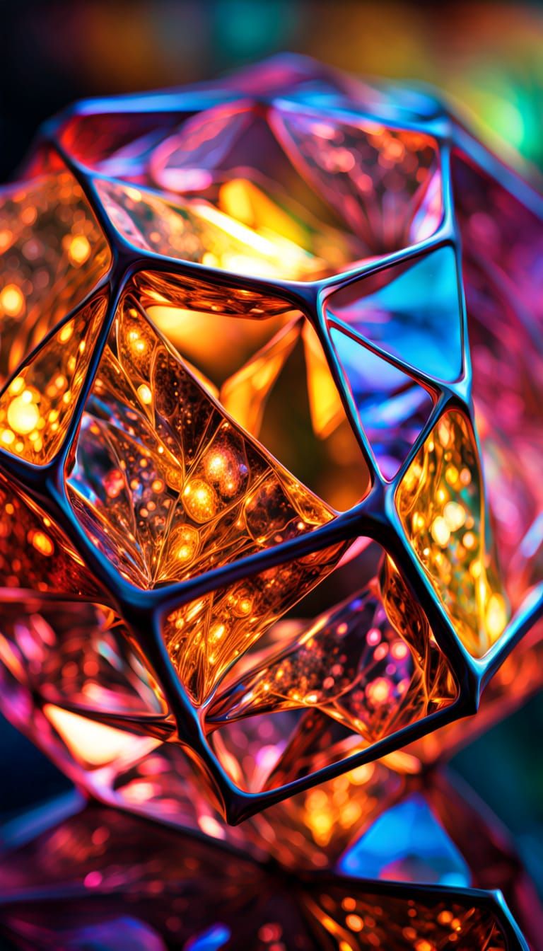 Brilliant Colors Glow Within Dodecahedron Crystal