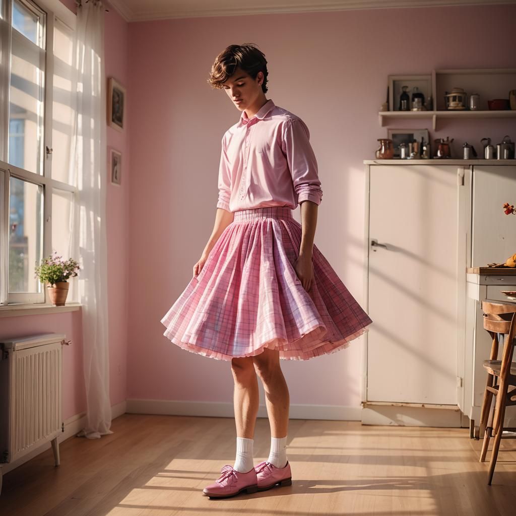 Boy in Pink Dress Reveals Petticoat: Fashion Photography