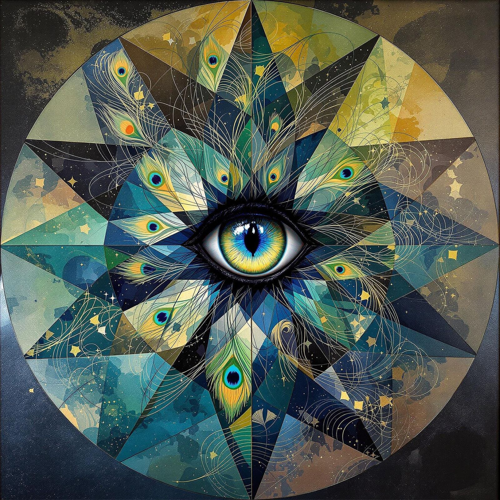 Eye of the Peacock in Abstract Oil Painting Style