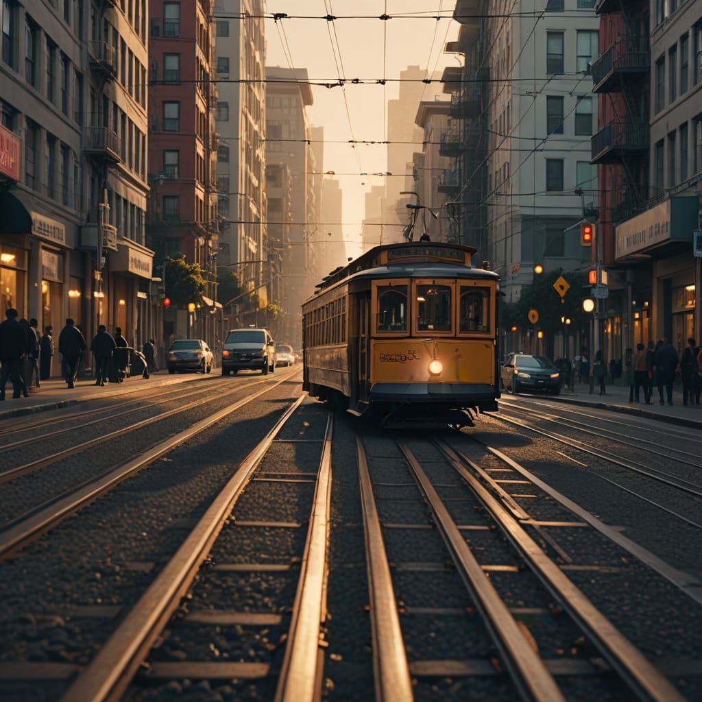 San Francisco Trolley Cars in Photorealistic Cityscape
