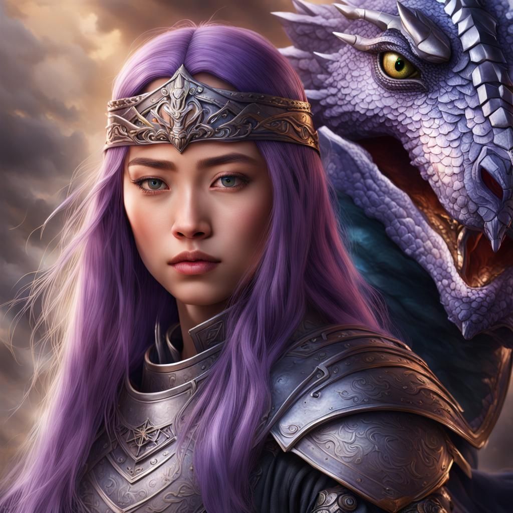 Asian Warrior and Dragon Portrait in Dark Fantasy Style