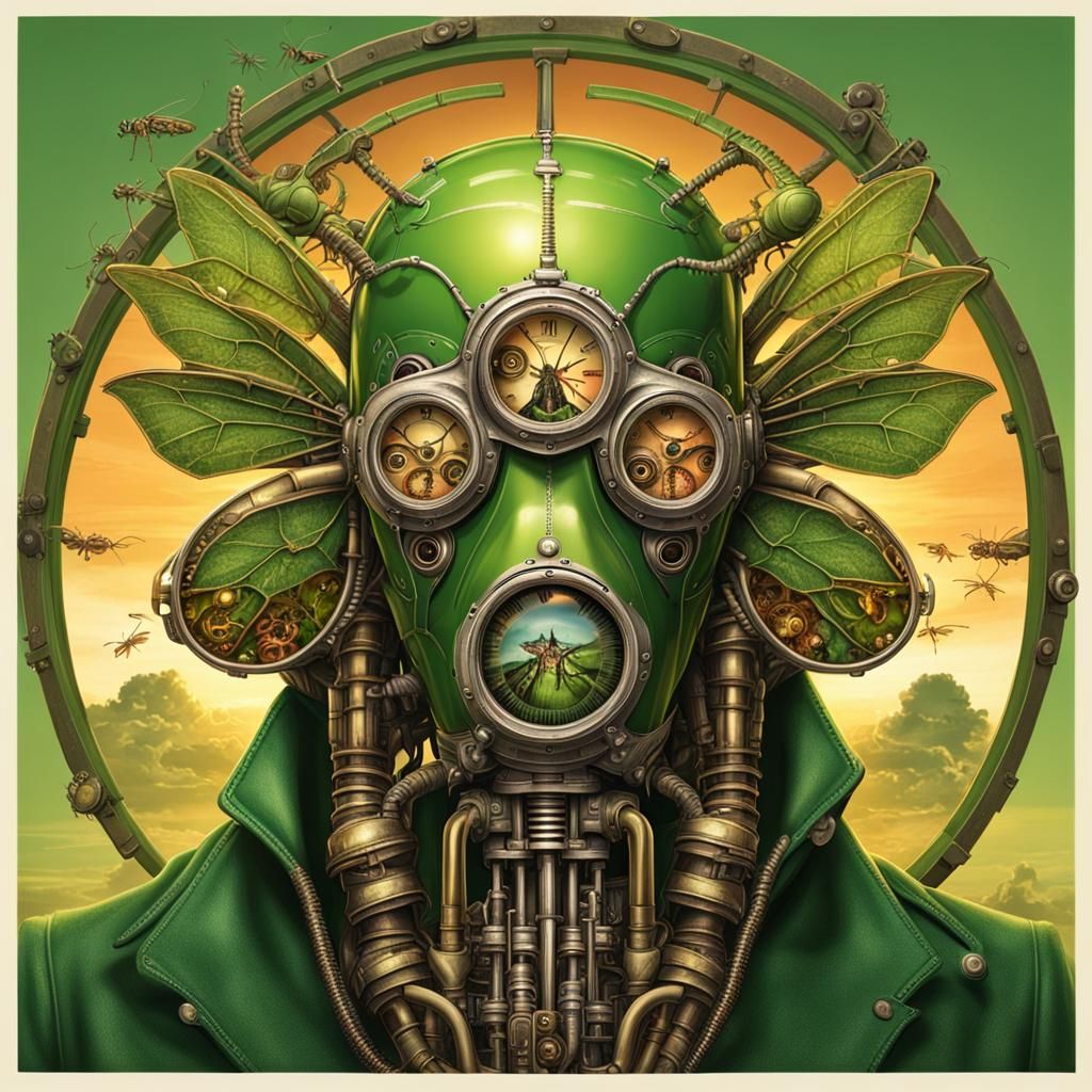 Surreal Insect Mantis Unzipping From Human Face