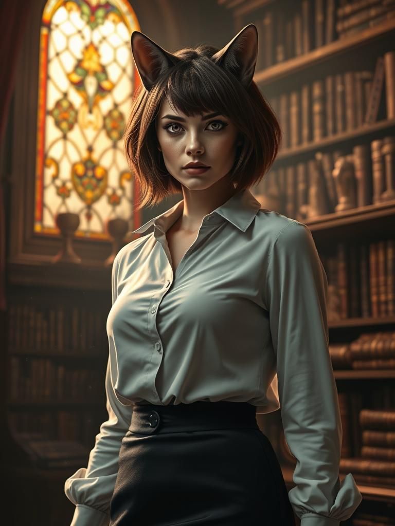 Catlike Scholar in Ornate Study: Cinematic Portrait